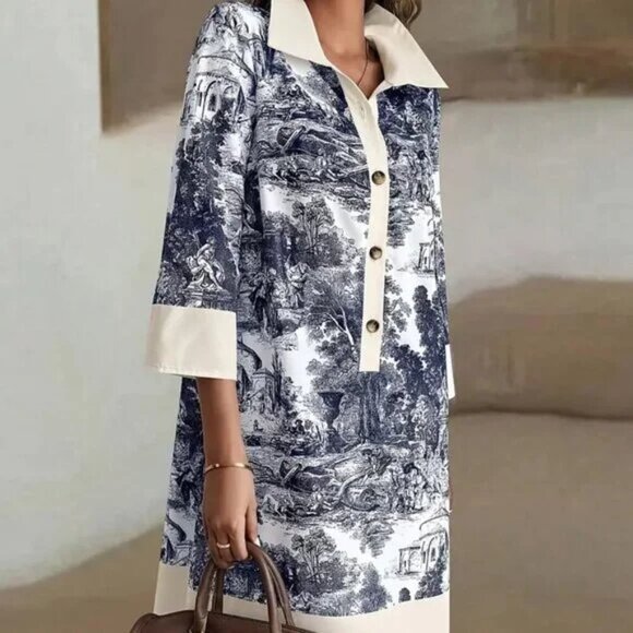 Forest Settlement Half Button Up Straight Fit Collared Dress - Picture 2 of 3